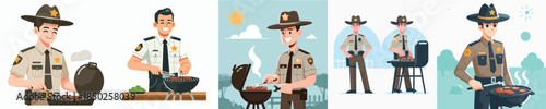 vector of sheriff grilling meat