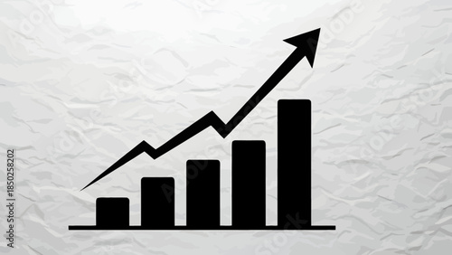 A black and white image of a growing bar chart with an upward trend arrow