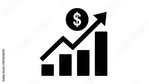 Financial growth chart with dollar coin and increasing arrow
