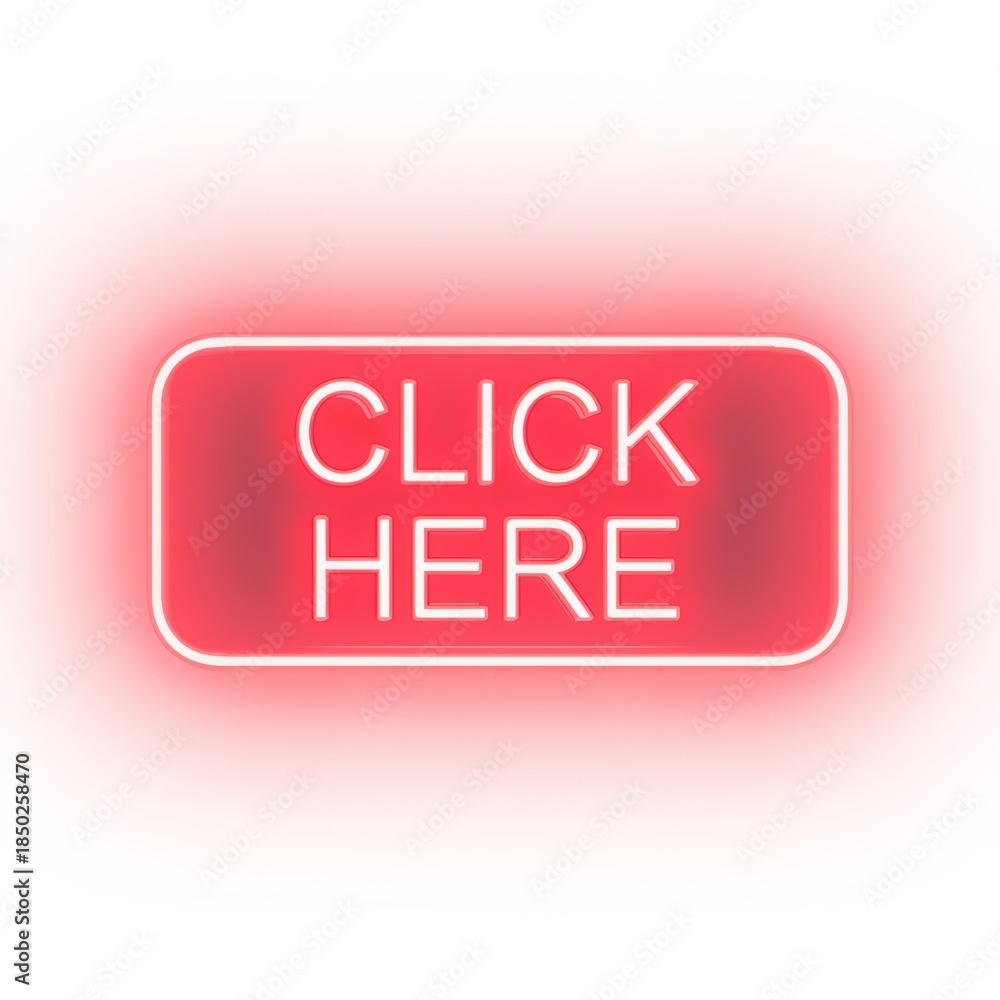 Fototapeta premium Vibrant Neon Sign with Click Here Text for Web Design and Marketing