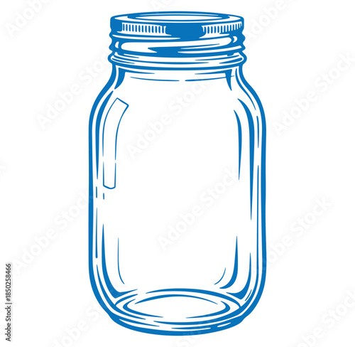 Vector illustration of a blue outline mason jar ideal for various design purposes