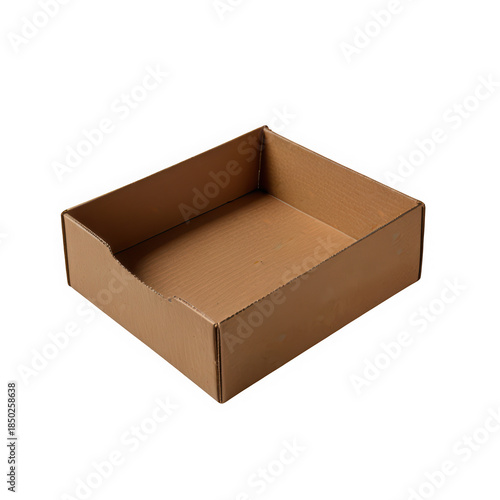 Empty brown cardboard box on transparent background
