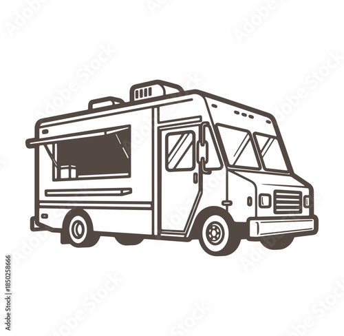 Vector illustration of a detailed food truck in modern minimalistic line art style