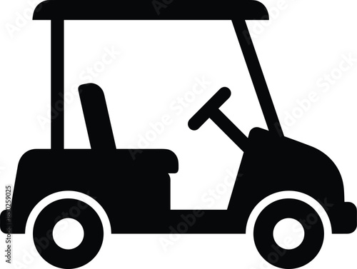 Golf cart vehicle silhouette CAD drawing flat vector illustration for transportation leisure sport resort icon logo stock