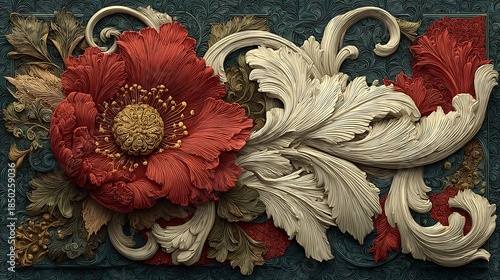 Detailed handcrafted flower panel art high resolution picture