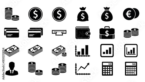 Financial icons set including money payment and business symbols