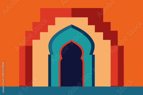 Moroccan Riad Entrance with Intricate Arch: Flat Design Traditional Architecture