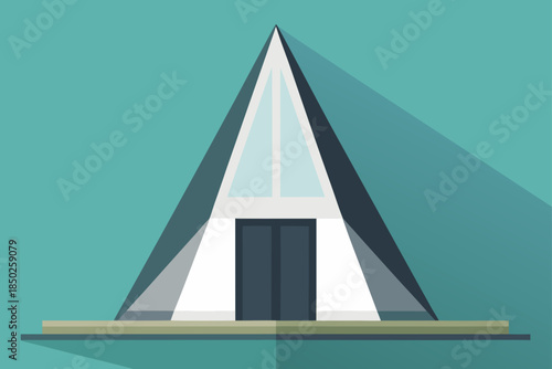 Modernist Chapel with a Sharp Triangular Roof: Flat Vector Sacred Architecture