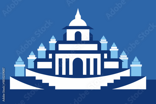 Layered Paper Cut Style Architectural Illustration: Artistic Facade with Depth and Texture in Vector Art