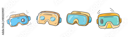 Hand drawn virtual reality cardboard goggles and VR headset for immersive experiences