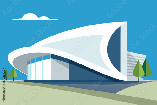 Modern Art Museum Vector Illustration with Contemporary Urban Architecture and Clean Lines, Cultural Building Concept