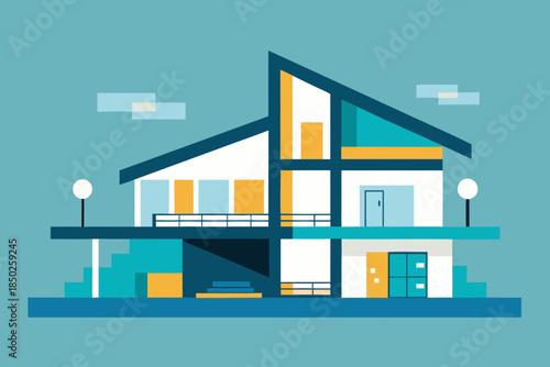 Detailed Architectural Cross-Section of a Modern House - Flat Vector Diagram for Interior Design and Planning