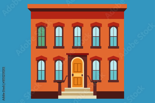 Simple Classic Brownstone Townhouse Illustration - Quintessential Urban Residential Building Facade