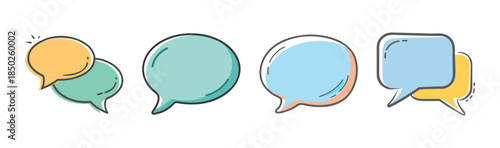 Collection of colorful hand-drawn speech and thought bubbles for communication