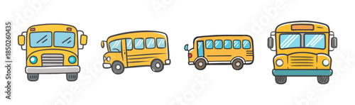Variety of yellow school buses for student transportation and travel