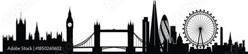 London skyline silhouette with iconic landmarks CAD drawing flat vector illustration for travel tourism city architecture logo stock