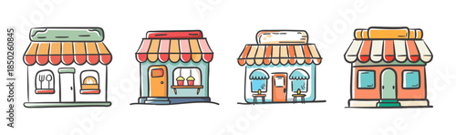 Charming shopfronts and storefronts with awnings and windows