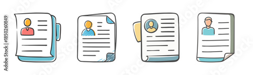 Set of resume and CV icons with profile pictures and text
