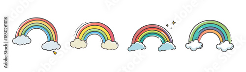 Rainbow illustrations with clouds, symbolizing hope and good weather