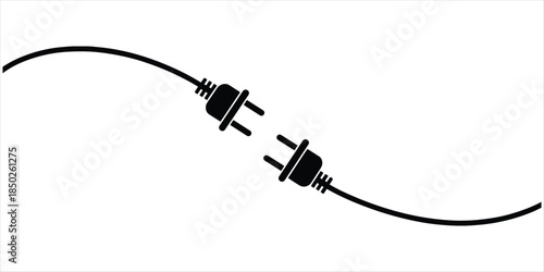 Black electrical plug and socket icons on white background electricity power