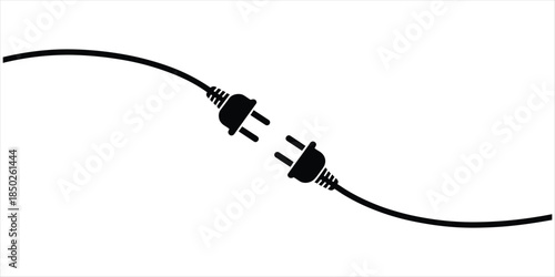 Black electrical plugs and cables on a white background symbolizing connection and disconnection power cord