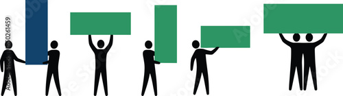 People Holding Blank Signs and Empty Banners Collection Featuring Stick Figure Silhouettes for Custom Messages Promotion Advertising and Corporate Communication