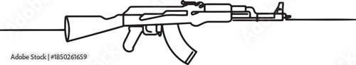 Continuous line drawing of an assault rifle, depicting a powerful and controversial weapon