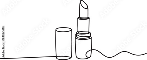 Continuous line drawing of an open lipstick tube for makeup and beauty