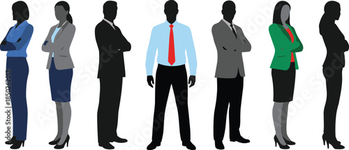 Professional Business Team Silhouettes with Diverse Corporate Leaders Standing Together in Formal Suits Representing Unity Leadership and Global Workplace Success