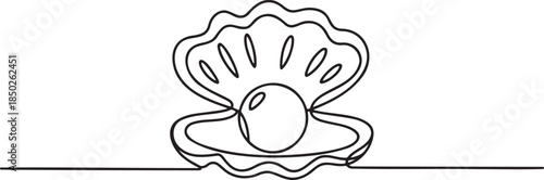 Continuous one line drawing of oyster with pearl