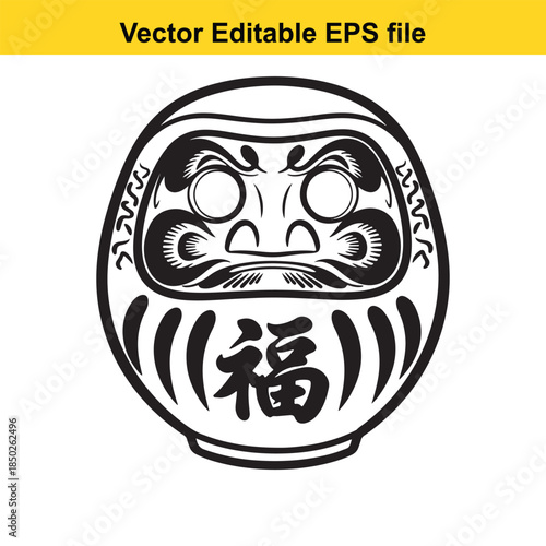  vector editable  file of a traditional japanese daruma doll face in black and white