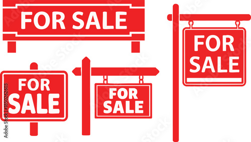 Sale real estate signs. For sale vector red sign. Vector isolated collection signs.