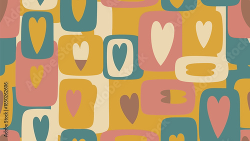 Vibrant heart pattern with colorful shapes and pastel hues