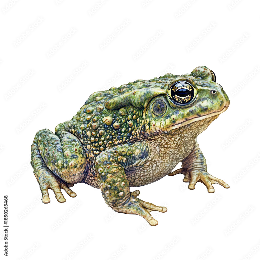 Fototapeta premium Detailed green frog with large eyes on black background