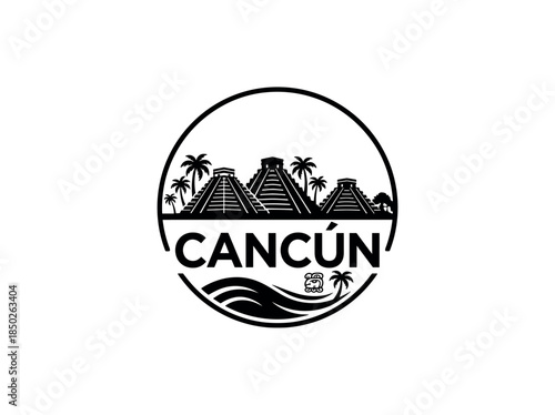 Cancun city of Mexico skyline emblem with landmarks