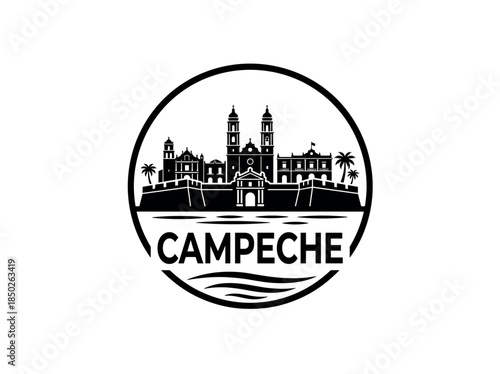 Campeche city of Mexico skyline emblem with landmarks