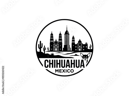 Chihuahua city of Mexico skyline emblem with landmarks