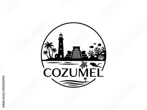 Cozumel in Mexico vector logo bl 263711 qU8 city of Mexico skyline emblem with landmarks