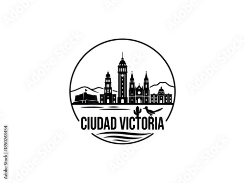 Ciudad Victoria city of Mexico skyline emblem with landmarks