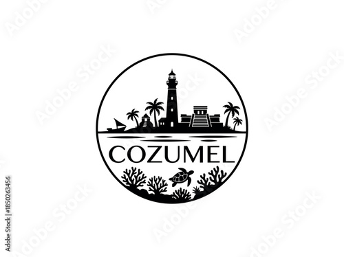 Cozumel in Mexico vector logo bl 177741 XRb city of Mexico skyline emblem with landmarks