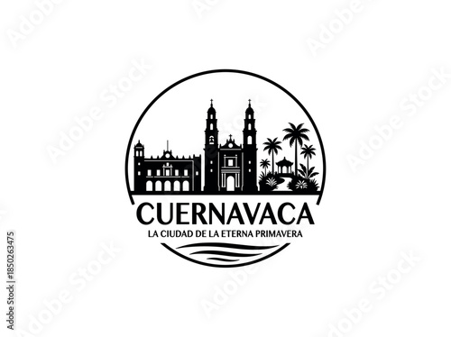 Cuernavaca city of Mexico skyline emblem with landmarks