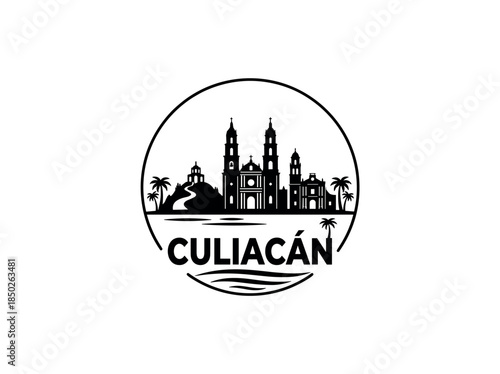 Culiacan city of Mexico skyline emblem with landmarks