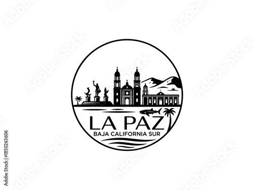 La Paz (Baja California Sur) city of Mexico skyline emblem with landmarks