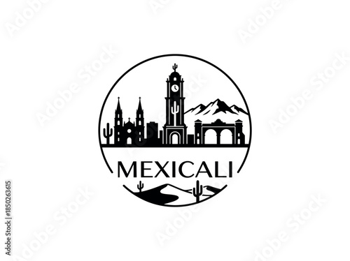 Mexicali city of Mexico skyline emblem with landmarks