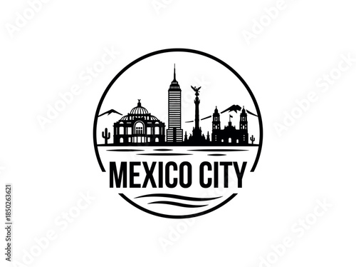 Mexico city of Mexico skyline emblem with landmarks