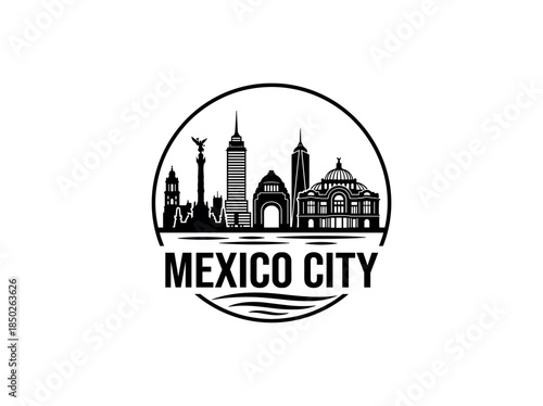 Mexico city of Mexico skyline emblem with landmarks