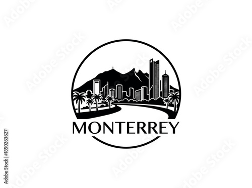 Monterrey city of Mexico skyline emblem with landmarks