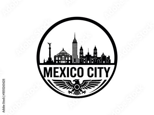 Mexico city of Mexico skyline emblem with landmarks