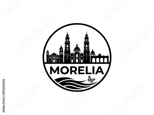 Morelia city of Mexico skyline emblem with landmarks