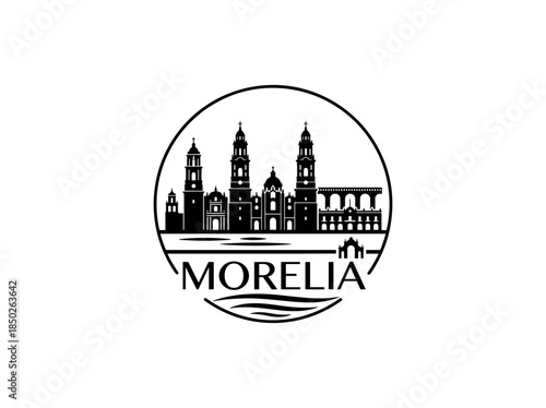 Morelia city of Mexico skyline emblem with landmarks